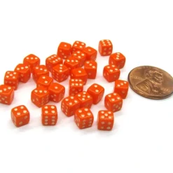 30 Deluxe Rounded Corner Six Sided D6 5mm .197 Inch Small Tiny Dice - Orange - Your Source for Gaming Essentials