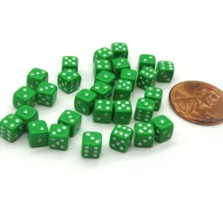 30 Deluxe Rounded Corner Six Sided D6 5mm .197 Inch Small Tiny Dice - Green - Your Source for Gaming Essentials
