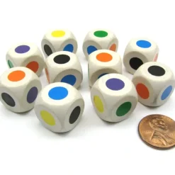 10 Pack Single Spot 16mm Wood Dice-Colors: Purple Blue Orange Green Yellow Black - Your Source for Gaming Essentials