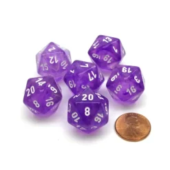Borealis 20 Sided D20 Chessex Dice, 6 Pieces - Purple with White Numbers - Your Source for Gaming Essentials