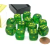 Borealis 16mm D6 Chessex Dice Block (12 Die) - Maple Green with Yellow Pips - Your Source for Gaming Essentials