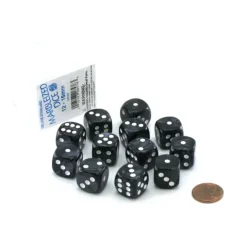 Case of 12 Deluxe Marble 16mm Round Edge Dice - Gray with White Pips - Your Source for Gaming Essentials