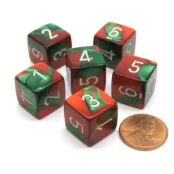 Gemini 15mm 6-Sided D6 Numbered Chessex Dice, 6 Pieces - Green-Red with White - Your Source for Gaming Essentials