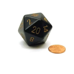 34mm Large 20-Sided D20 Opaque Chessex Dice, 1 Die - Black with Gold Numbers - Your Source for Gaming Essentials