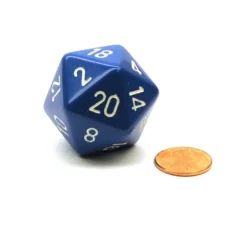 34mm Large 20-Sided D20 Opaque Chessex Dice, 1 Die - Blue with White Numbers - Your Source for Gaming Essentials