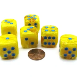 Vortex 20mm Big D6 Chessex Dice, 6 Pieces - Yellow with Blue Pips - Your Source for Gaming Essentials