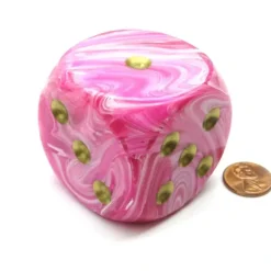 Vortex 50mm Huge Large D6 Chessex Dice, 1 Piece - Pink with Gold Pips - Your Source for Gaming Essentials