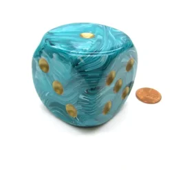 Vortex 50mm Huge Large D6 Chessex Dice, 1 Piece - Teal with Gold Pips - Your Source for Gaming Essentials