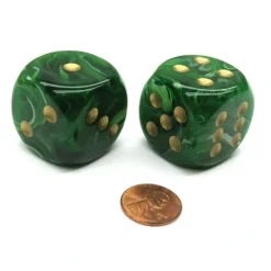Vortex 30mm Large D6 Chessex Dice, 2 Pieces - Green with Gold Pips - Your Source for Gaming Essentials
