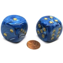 Vortex 30mm Large D6 Chessex Dice, 2 Pieces - Blue with Gold Pips - Your Source for Gaming Essentials
