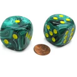 Vortex 30mm Large D6 Chessex Dice, 2 Pieces - Malachite Green with Yellow Pips - Your Source for Gaming Essentials