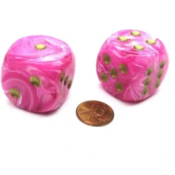 Vortex 30mm Large D6 Chessex Dice, 2 Pieces - Pink with Gold Pips - Your Source for Gaming Essentials