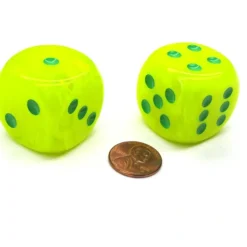 Vortex 30mm Large D6 Chessex Dice, 2 Pieces - Electric Yellow with Green Pips - Your Source for Gaming Essentials
