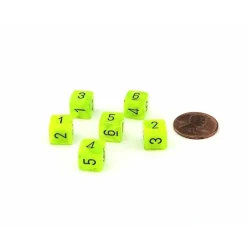 Vortex 9mm Mini 6 Sided D6 Dice, 6 Pieces - Bright Green with Black Numbers - Your Source for Gaming Essentials