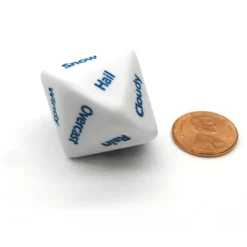 Weather Dice D14 26mm RPG D&D Setting Die, 1 Piece - White with Blue Words - Your Source for Gaming Essentials