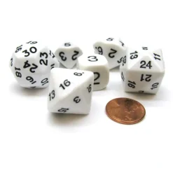 Who Knew Dice Set, 6 Pack of Unique D3, D5, D7, D16, D24, D30 Dice - White - Your Source for Gaming Essentials
