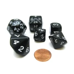 Who Knew Dice Set, 6 Pack of Unique D3, D5, D7, D16, D24, D30 Dice - Black - Your Source for Gaming Essentials